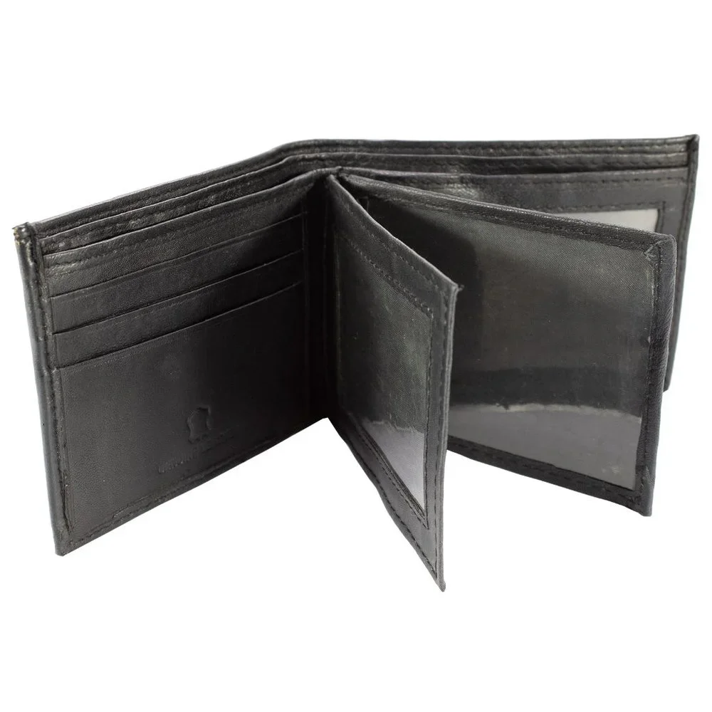 Men Lambskin Leather Wallet with Bifold 2 Center Flap, Black